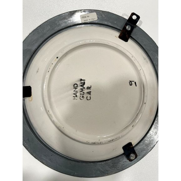 Vintage Handgemalt Hand Painted Ceramic w/ Pewter Rimmed Wall Plate - Picture 5 of 5